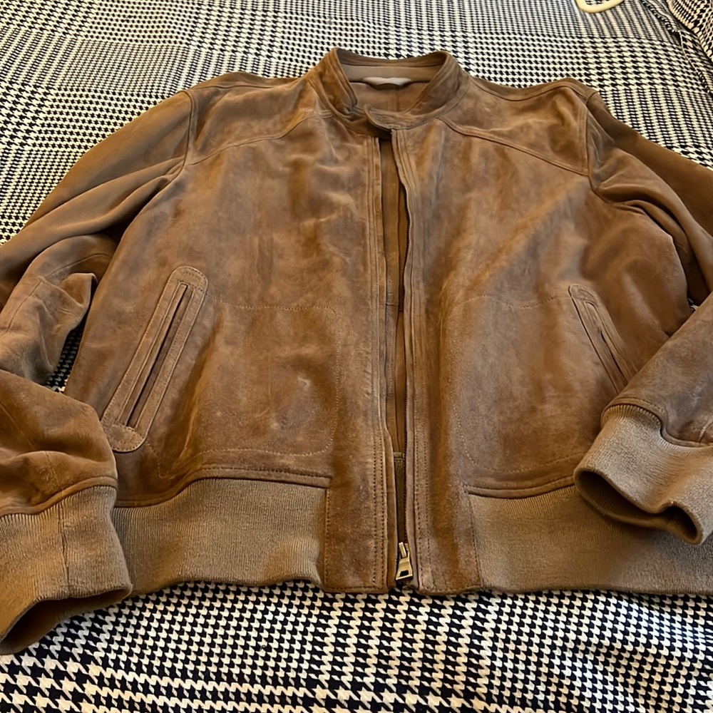 Light Brown Mango Sued Bomber Jacket unlined